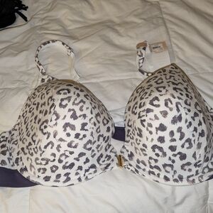 Lane Bryant - Cacique Purple, White Grey Leopard Print Women's Bra Size 46DD